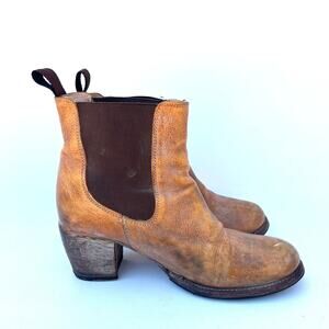 Bed Stu Cobbler Chelsea Ankle Heeled Leather Boots Camel Tan Size 10